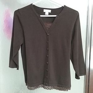 Brown Christopher & Banks 3-4 sleeve shirt w lace